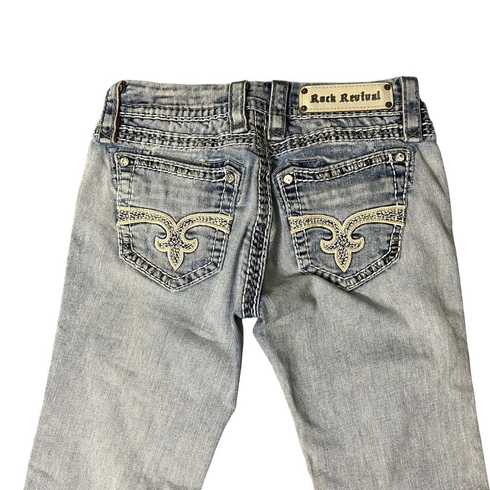 Rock Revival Ella Capri Jeans Womens 26 Blue Embroidered Pockets Western Cowgirl